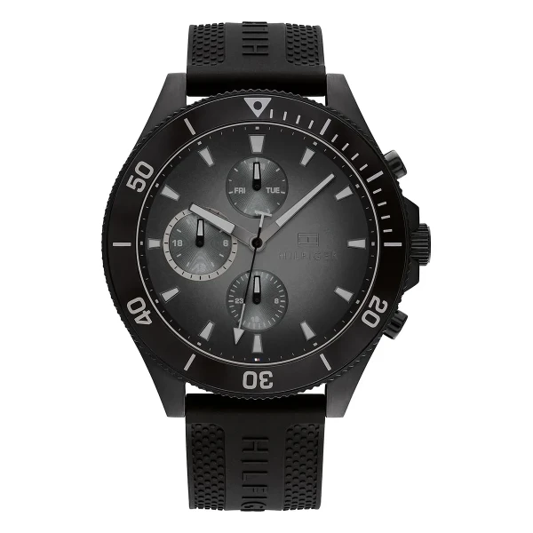 Tommy Hilfiger Larson Quartz Multifunktion Svarttonad Silikonarmband Grå