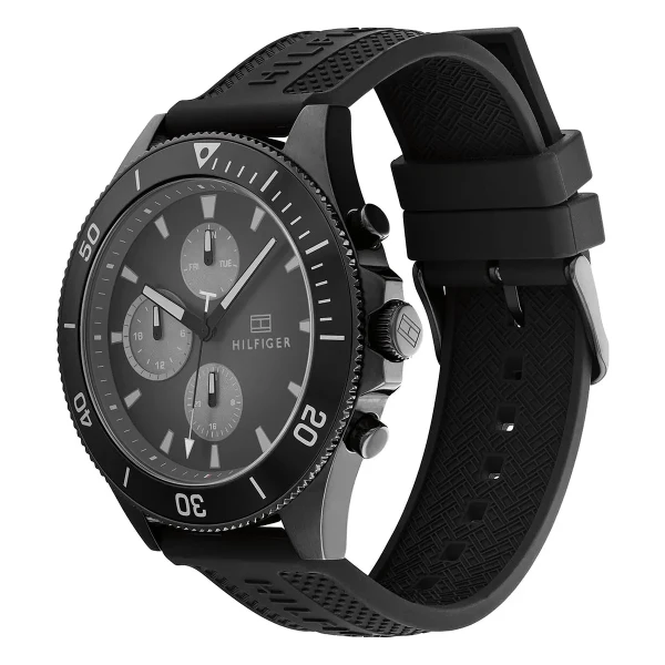 Tommy Hilfiger Larson Quartz Multifunktion Svarttonad Silikonarmband Grå
