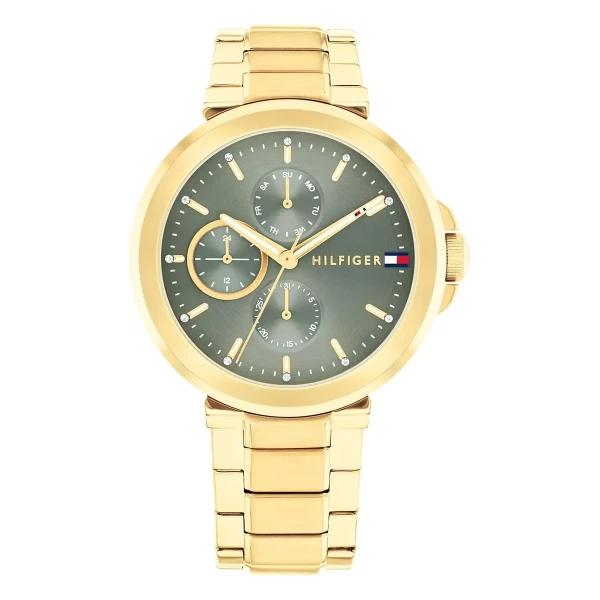 Tommy Hilfiger Lori Quartz Multifunktion Guldfärgad Stållänk Grön