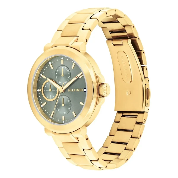 Tommy Hilfiger Lori Quartz Multifunktion Guldfärgad Stållänk Grön