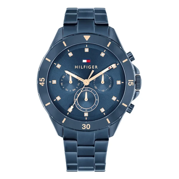Tommy Hilfiger Mellie Quartz Multifunktion Kristaller Blåtonad Stållänk Blå