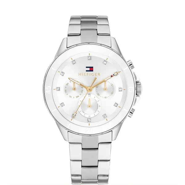 Tommy Hilfiger Mellie Quartz Multifunktion Kristaller Stållänk Vit