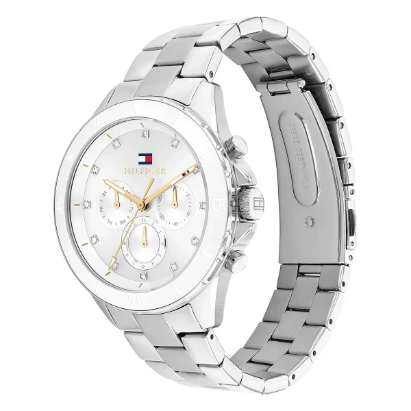Tommy Hilfiger Mellie Quartz Multifunktion Kristaller Stållänk Vit