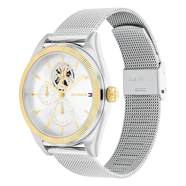Tommy Hilfiger Monica Quartz Multifunktion Open Heart Guldfärgad Lünett Mesharmband Silver