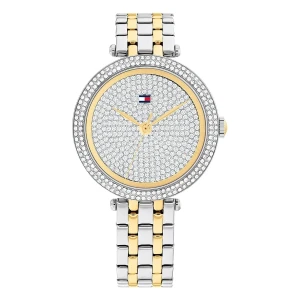 Tommy Hilfiger Natalie Quartz Pavé Tvåfärgad Stållänk Silver