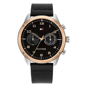 Tommy Hilfiger Patrick Quartz Dual Time Läderband Svart