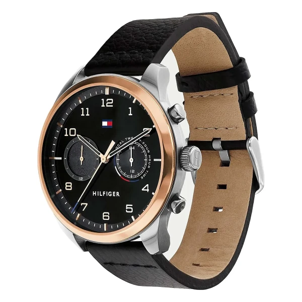 Tommy Hilfiger Patrick Quartz Dual Time Läderband Svart