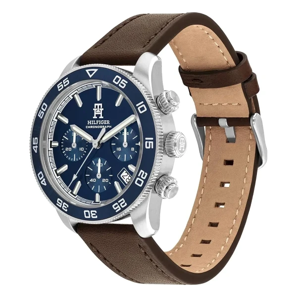 Tommy Hilfiger TH85 Chrono Quartz Kronograf Brunt Läderband Blå