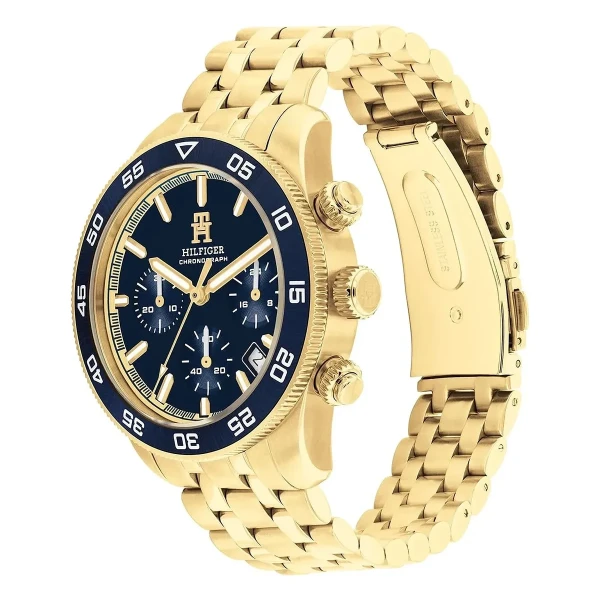 Tommy Hilfiger TH85 Chrono Quartz Kronograf Guldfärgad Stållänk Blå