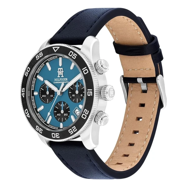 Tommy Hilfiger TH85 Chrono Quartz Kronograf Läderband Ljusblå