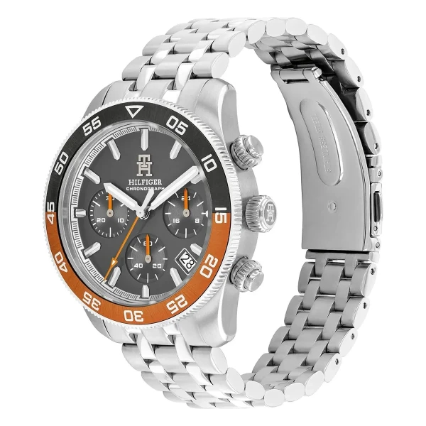 Tommy Hilfiger TH85 Chrono Quartz Kronograf Orange Lünett Stållänk Grå