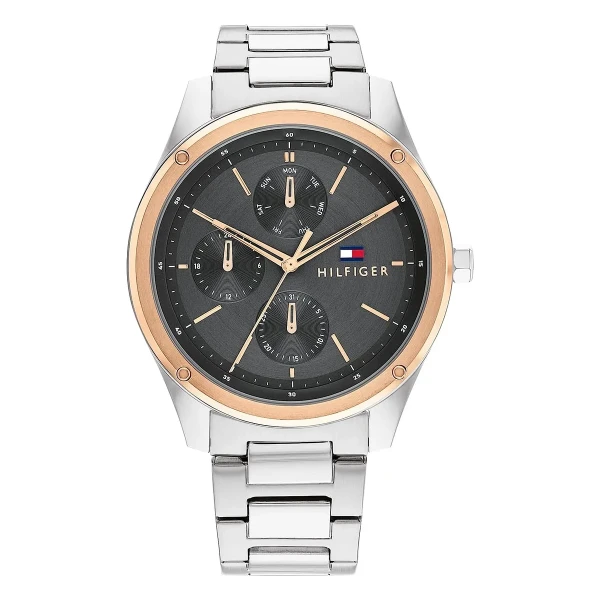Tommy Hilfiger Tyler Quartz Multifunktion Roséguldfärgad Lünett Stållänk Grå