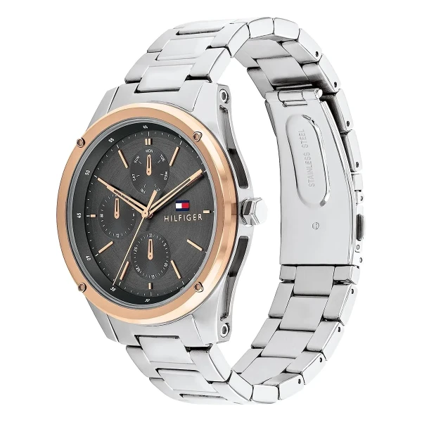 Tommy Hilfiger Tyler Quartz Multifunktion Roséguldfärgad Lünett Stållänk Grå