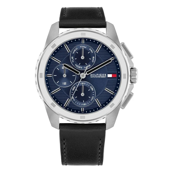 Tommy Hilfiger Walker Quartz Multifunktion Läderband Blå